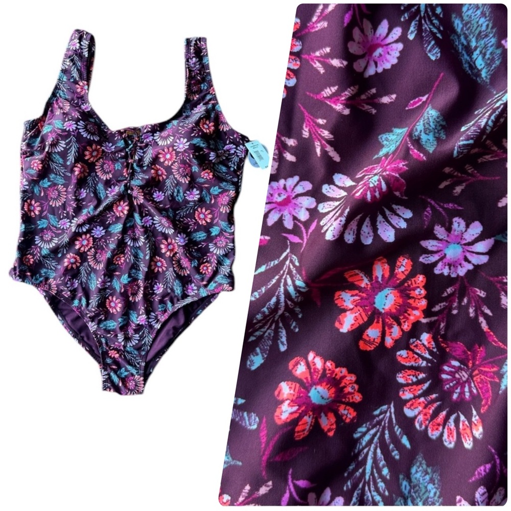 Hot Water Sexy Crisscross Front Floral One-Piece Swimsuit 3X NWT